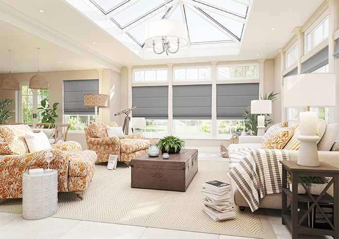 Akoya Faux Silk, Lustre Steel Grey - Motorised Roman Blind - Image 6